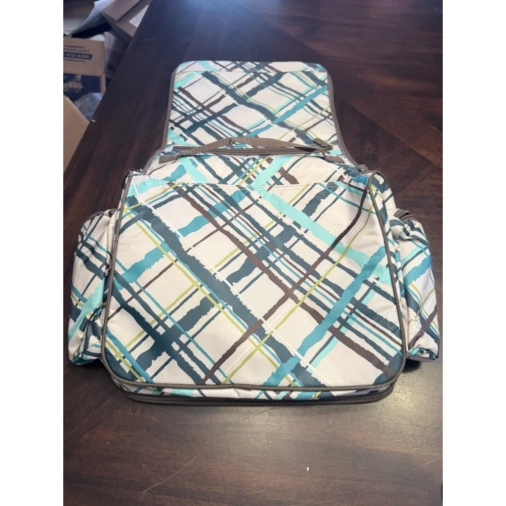 Thirty One Sea Plaid travel Organizer Makeup Toiletries Bag Hanging